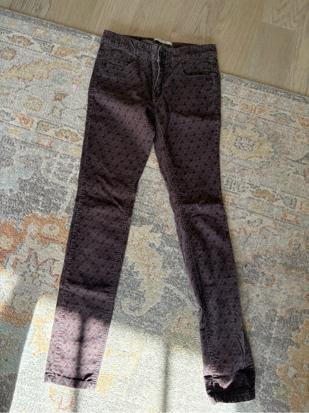 Free People brown mid-ris Floral Skinny corduroy 27x31